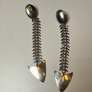 Silver Fishbone Dangle Earrings